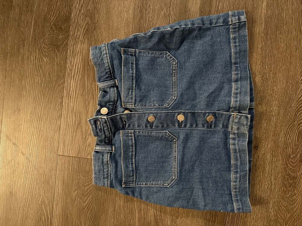 GAP High Rise Button-Front Patch Pocket Denim Mini Skirt